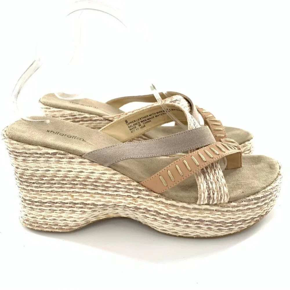 Xhilaration sandals 9 gray tan leather suede chunky platforms vintage y2k 90s